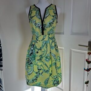 Nanette Lepore cocktail Floral Yellow and Green Dress size 4